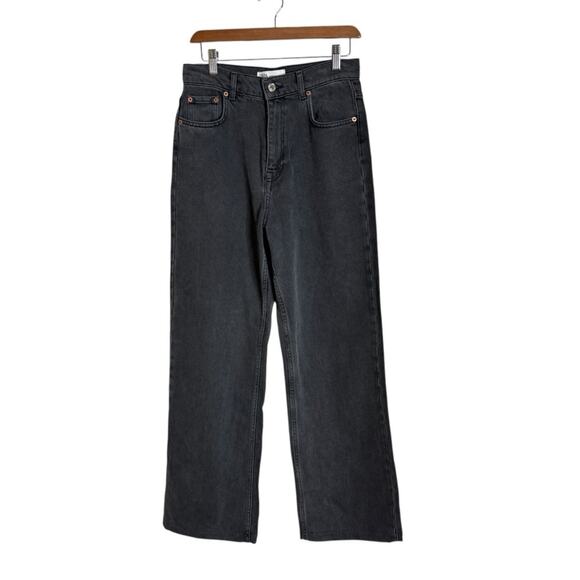 Zara The 90s High Rise Straight Leg Jeans In Sonora Washed Black Denim Womens 6 - Picture 2 of 11